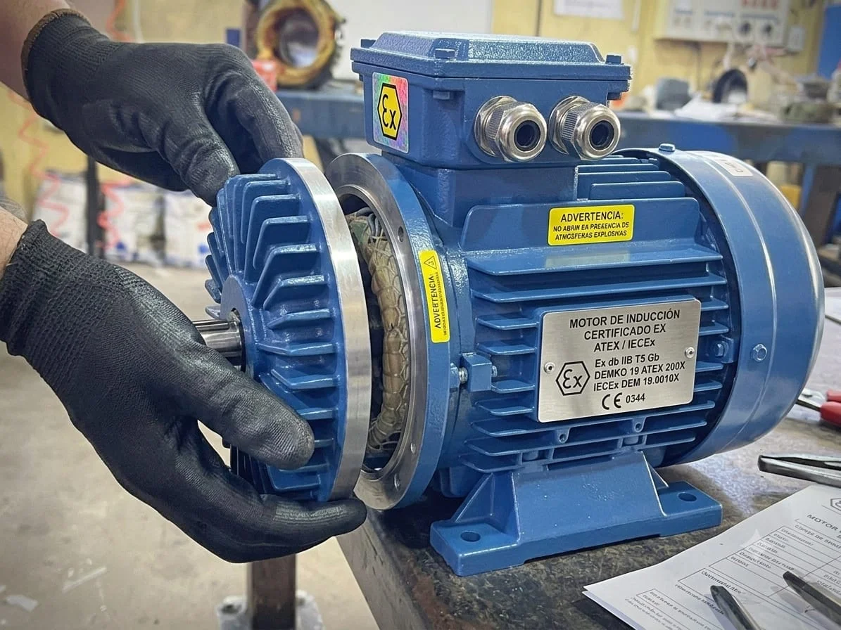 Reparación de motor eléctrico a prueba de explosión en taller